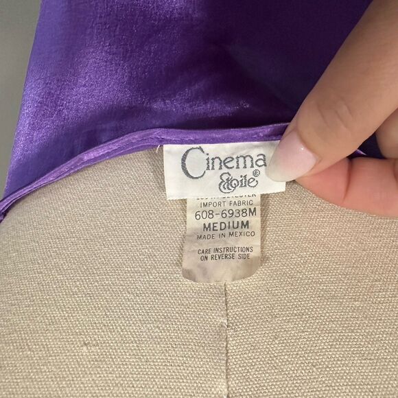 VTG Satin Glossy Purple Slip Nightgown Shorty Glam Chemise PJS Sleep Dress Sz M - Picture 6 of 12